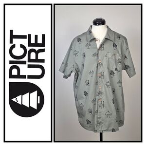 Picture Organic Clothing Gray Patterned Shirt – Men’s Large (L) – Short Sleeve